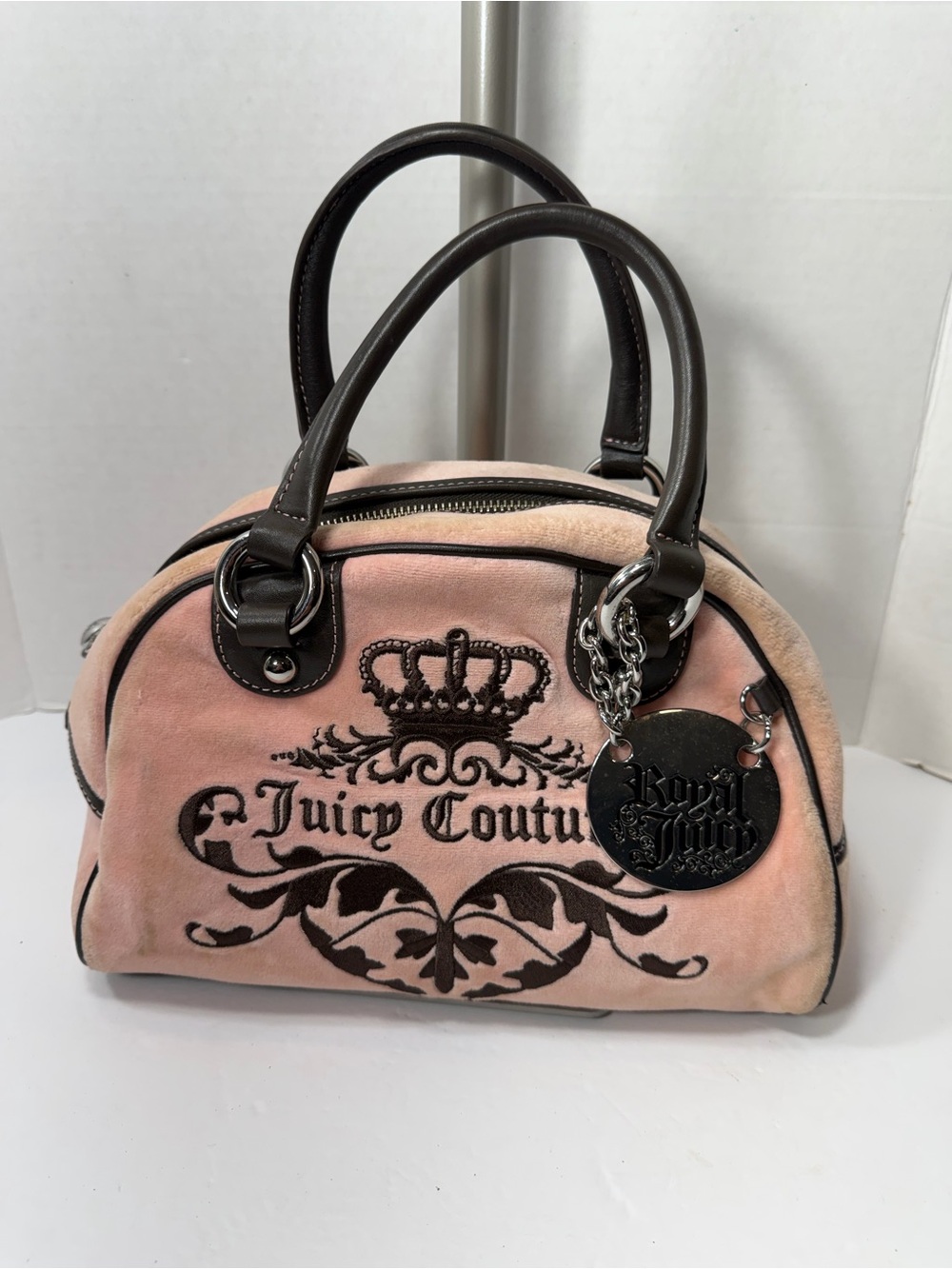Rare Y2K Vintage Juicy Couture pink Velour bowler bag purse